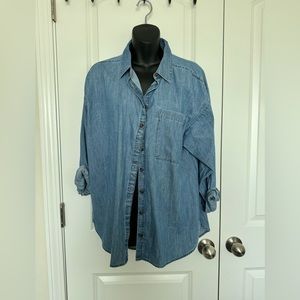 Loft women’s denim button up shirt size L petite